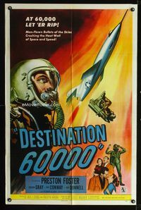 1i165 DESTINATION 60,000 one-sheet movie poster '57 man-flown bullets of the skies!