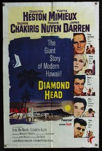 1i172 DIAMOND HEAD one-sheet '62 Charlton Heston, Yvette Mimieux, Howard Terpning art of Hawaii!