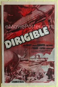 1i176 DIRIGIBLE one-sheet poster R49 Frank Capra, Jack Holt, Fay Wray, cool burning zeppelin art!
