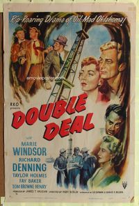 1i191 DOUBLE DEAL one-sheet poster '51 Marie Windsor, Richard Denning, cool spewing oil rig artwork!