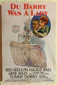 1i199 DU BARRY WAS A LADY style C 1sh '43 wonderful art of Red Skelton & Lucille Ball by Shermund!