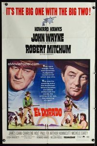 1i203 EL DORADO 1sheet '66 John Wayne, Robert Mitchum, Howard Hawks, the big one with the big two!