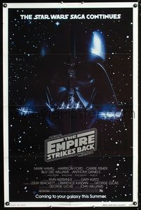 1i207 EMPIRE STRIKES BACK advance 1sh '80 George Lucas sci-fi classic, great Darth Vader headshot!