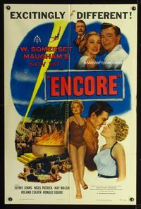 1i209 ENCORE one-sheet movie poster '52 W. Somerset Maugham, sexy performer Glynis Johns, English!