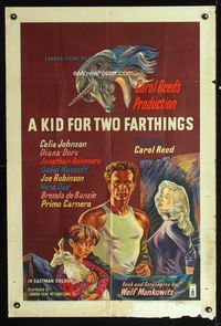 1i353 KID FOR TWO FARTHINGS English one-sheet '56 art of sexy Diana Dors, directed by Carol Reed!