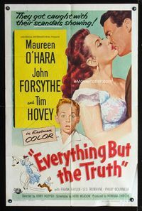 1i215 EVERYTHING BUT THE TRUTH 1sheet '56 sexy Maureen O'Hara got caught with her scandals showing!