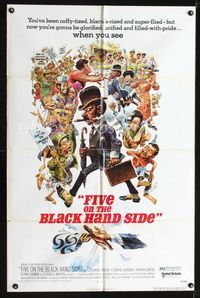 1i225 FIVE ON THE BLACK HAND SIDE one-sheet poster '73 great Jack Davis artwork of entire cast!