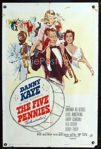 1i226 FIVE PENNIES one-sheet poster '59 artwork of Danny Kaye, Louis Armstrong & Barbara Bel Geddes!