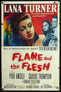 1i228 FLAME & THE FLESH one-sheet movie poster '54 artwork of sexy brunette bad girl Lana Turner!