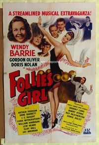 1i233 FOLLIES GIRL one-sheet '43 super sexy showgirl Wendy Barrie, streamlined musical extravaganza!