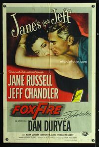 1i238 FOXFIRE one-sheet movie poster '55 close up artwork of sexy Jane Russell & Jeff Chandler!