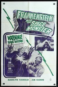 1i239 FRANKENSTEIN MEETS THE SPACE MONSTER military 1sh '65 great monster art, beware their stare!