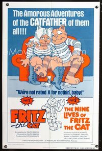 1i241 FRITZ THE CAT/NINE LIVES OF FRITZ THE CAT 1sheet '75 the amorous adventures of the CATFATHER!