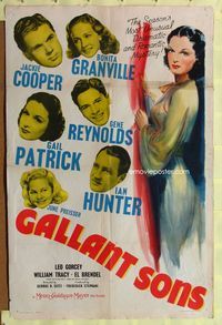1i244 GALLANT SONS one-sheet movie poster '40 Jackie Cooper, stone litho art of sexy Gail Patrick!
