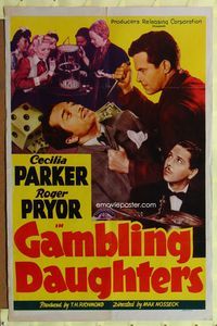 1i245 GAMBLING DAUGHTERS one-sheet '41 cool gambling images including dice and roulette wheel!
