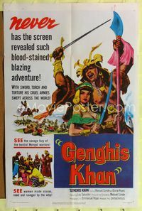 1i246 GENGHIS KHAN one-sheet poster '53 blood-stained blazing adventure of the ruthless Mongol!