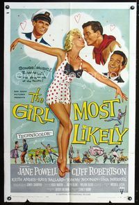 1i250 GIRL MOST LIKELY one-sheet movie poster '57 art of sexy Jane Powell in skimpy polkadot outfit!