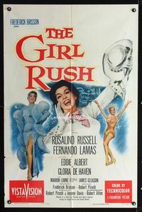 1i251 GIRL RUSH one-sheet movie poster '55 artwork of showgirl Rosalind Russell in Las Vegas!