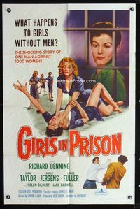 1i252 GIRLS IN PRISON one-sheet poster '56 classic sexy bad girl cat fight image, women without men!