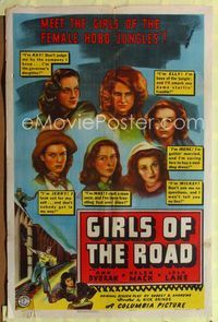 1i253 GIRLS OF THE ROAD one-sheet '40 Ann Doran, Lola Lane, and other girls of the hobo jungles!