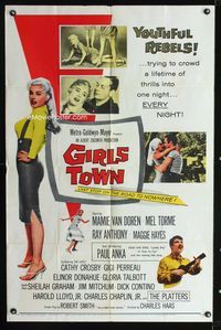 1i255 GIRLS TOWN one-sheet movie poster '59 sexy bad youthful rebel Mamie Van Doren, Mel Torme