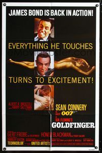 1i260 GOLDFINGER one-sheet movie poster R80 three great images of Sean Connery as James Bond!