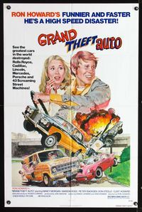 1i263 GRAND THEFT AUTO one-sheet poster '77 Ron Howard, Roger Corman, John Solie car crash art!