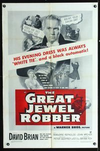 1i264 GREAT JEWEL ROBBER one-sheet '50 his evening dress was always white tie & a black automatic!