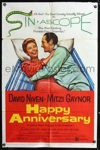 1i267 HAPPY ANNIVERSARY one-sheet '59 great romantic art of David Niven & Mitzi Gaynor in bed!