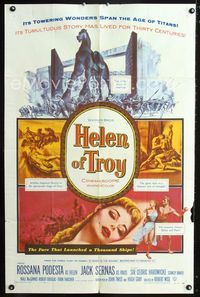 1i272 HELEN OF TROY one-sheet poster '56 Robert Wise, sexy Rossana Podesta, cool Trojan horse art!