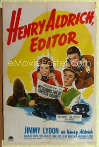 1i277 HENRY ALDRICH, EDITOR one-sheet movie poster '42 great artwork of newspaper chief Jimmy Lydon!