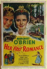 1i278 HER FIRST ROMANCE one-sheet movie poster '51 cute grown up Margaret O'Brien wearing tiara!