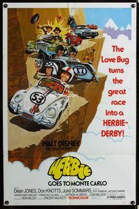 1i279 HERBIE GOES TO MONTE CARLO one-sheet movie poster '77 Disney, Volkswagen Beetle car racing!