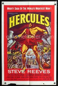 1i280 HERCULES one-sheet movie poster '59 great artwork of the world's mightiest man Steve Reeves!