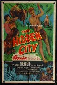 1i282 HIDDEN CITY one-sheet movie poster '50 Johnny Sheffield as Bomba the Jungle Boy!
