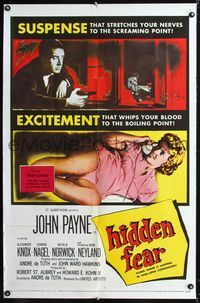 1i283 HIDDEN FEAR one-sheet movie poster '57 John Payne, sexy Anne Neyland!