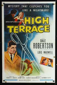 1i286 HIGH TERRACE one-sheet '56 Dale Robertson, English mystery that clutches you like a nightmare!