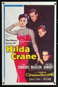 1i288 HILDA CRANE one-sheet movie poster '56 sexy art of Jean Simmons and her many loves!
