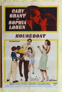 1i295 HOUSEBOAT one-sheet movie poster '58 romantic close up of Cary Grant & Sophia Loren!
