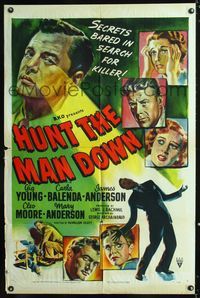 1i301 HUNT THE MAN DOWN one-sheet poster '51 cool film noir art, secrets bared in search for killer!