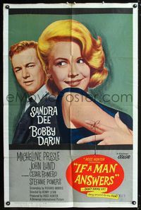 1i308 IF A MAN ANSWERS one-sheet movie poster '62 great close up image of Sandra Dee & Bobby Darin!