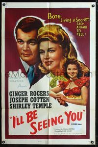1i309 I'LL BE SEEING YOU 1sh R56 close-up image of Ginger Rogers, Joseph Cotten & Shirley Temple!