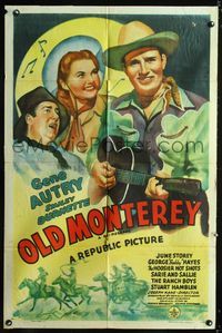 1i311 IN OLD MONTEREY one-sheet R40s great artwork of Gene Autry with guitar & Smiley Burnette!