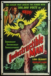 1i312 INDESTRUCTIBLE MAN one-sheet poster '56 Lon Chaney Jr. as the inhuman invincible monster!