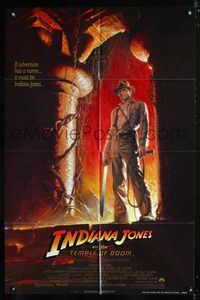 1i313 INDIANA JONES & THE TEMPLE OF DOOM one-sheet '84 artwork of Harrison Ford by Bruce Wolfe!