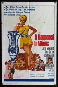 1i320 IT HAPPENED IN ATHENS one-sheet poster '62 super sexy Jayne Mansfield rivals Helen of Troy!