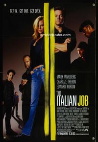 1i321 ITALIAN JOB DS advance one-sheet poster '03 Mark Wahlberg, sexy full-length Charlize Theron!