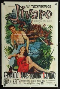 1i334 JIVARO one-sheet movie poster '54 3-D art of sexy Rhonda Fleming & barechested Fernando Lamas!