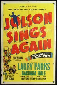 1i338 JOLSON SINGS AGAIN one-sheet poster '49 Larry Parks as Al in the rest of The Jolson Story!