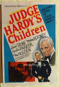 1i339 JUDGE HARDY'S CHILDREN 1sh '38 stone litho art of Lewis Stone & Mickey Rooney as Andy Hardy!